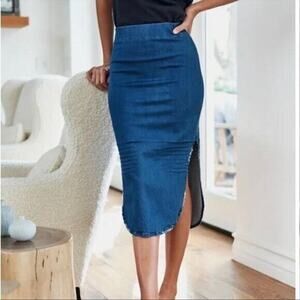 FRANK & EILEEN Sz 4 Donegal Italian Performance Denim Stretch Midi Skirt